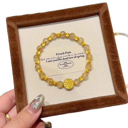 Quartz Stone Imitation Yellow Hair Crystal Five-Way Wealth God Bracelet
