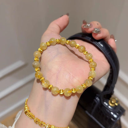 Quartz Stone Imitation Yellow Hair Crystal Five-Way Wealth God Bracelet