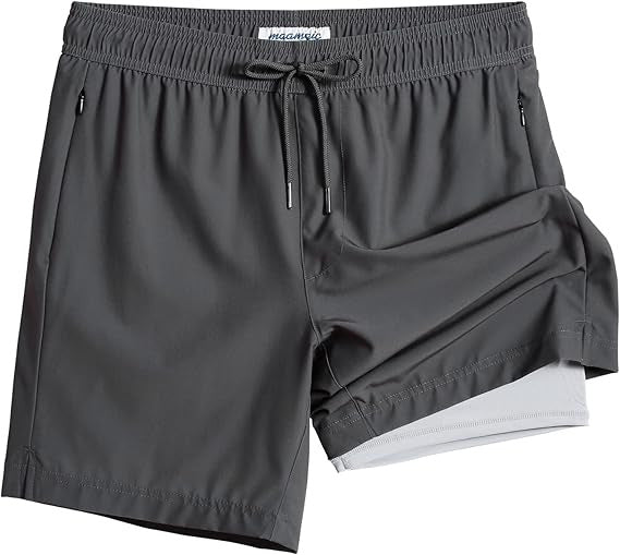 Quick-drying shorts with inner lining and shark-print design