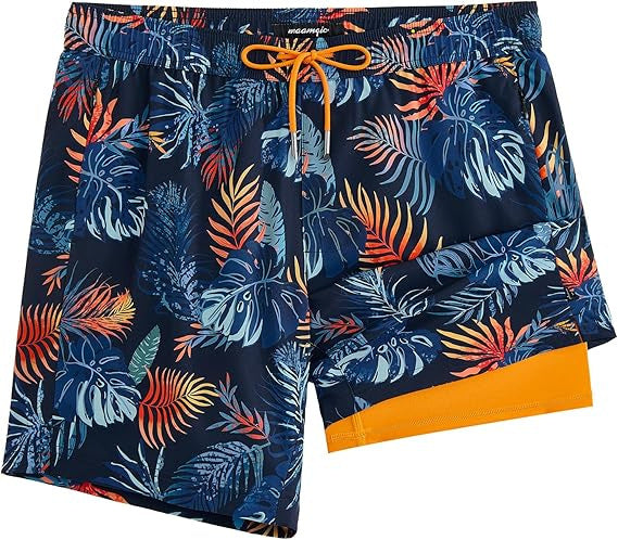 Quick-drying shorts with inner lining and shark-print design