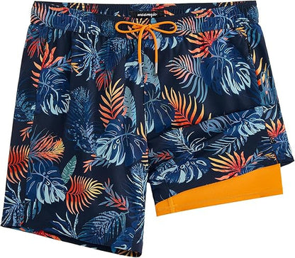 Quick-drying shorts with inner lining and shark-print design