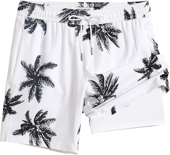 Quick-drying shorts with inner lining and shark-print design