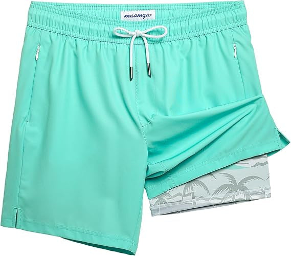 Quick-drying shorts with inner lining and shark-print design