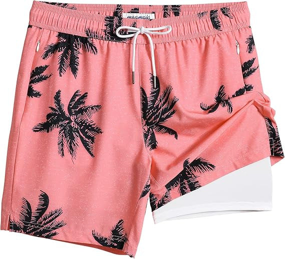 Quick-drying shorts with inner lining and shark-print design