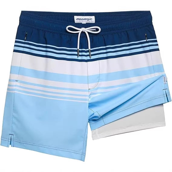Quick-drying shorts with inner lining and shark-print design