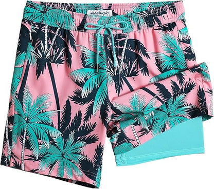 Quick-drying shorts with inner lining and shark-print design