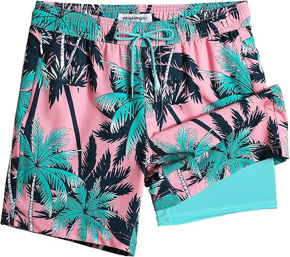 Quick-drying shorts with inner lining and shark-print design