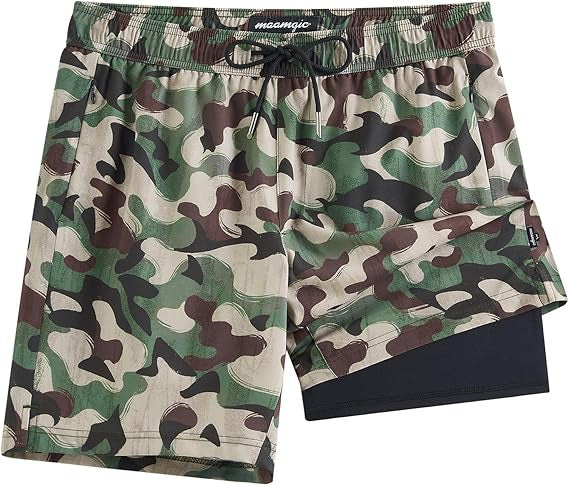 Quick-drying shorts with inner lining and shark-print design