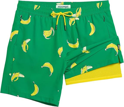 Quick-drying shorts with inner lining and shark-print design