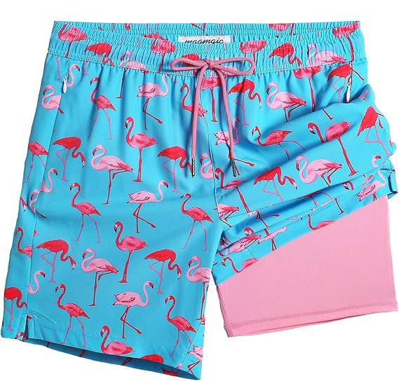 Quick-drying shorts with inner lining and shark-print design