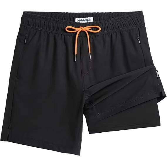 Quick-drying shorts with inner lining and shark-print design