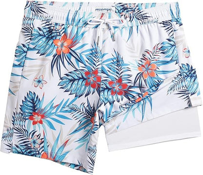 Quick-drying shorts with inner lining and shark-print design