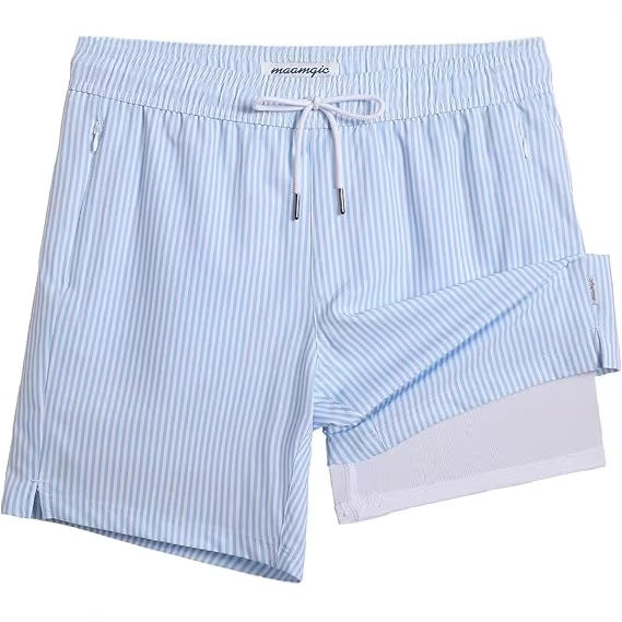 Quick-drying shorts with inner lining and shark-print design