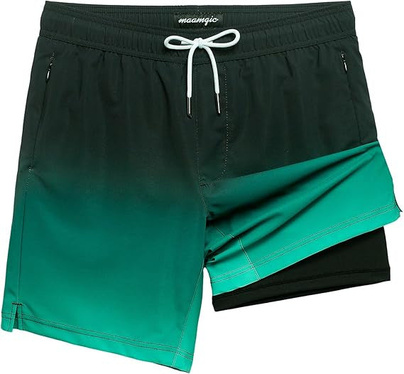 Quick-drying shorts with inner lining and shark-print design
