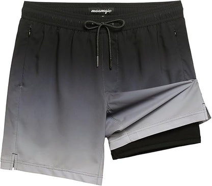 Quick-drying shorts with inner lining and shark-print design