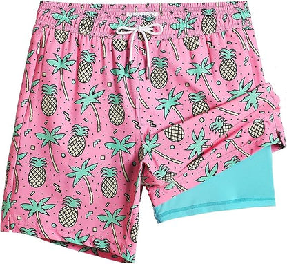 Quick-drying shorts with inner lining and shark-print design