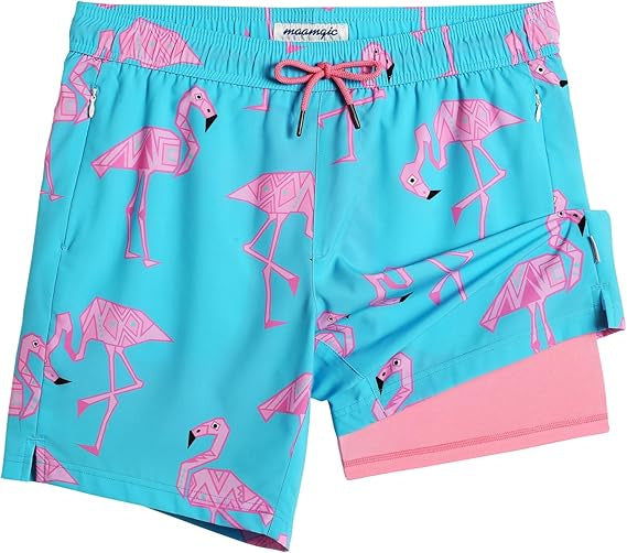 Quick-drying shorts with inner lining and shark-print design