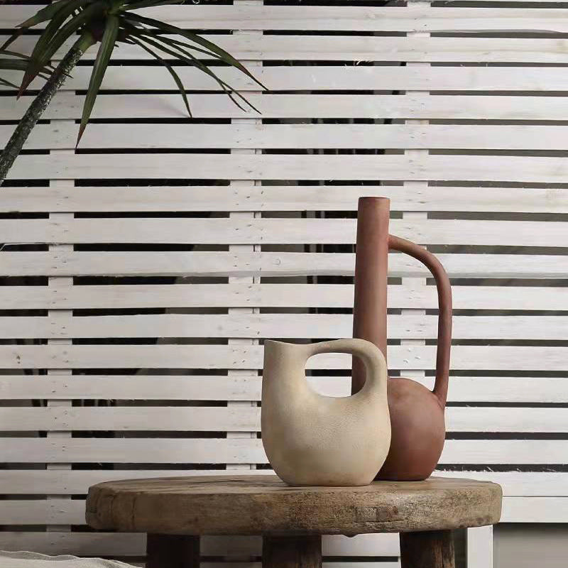Quiet Style Ceramic Vase Ornaments Nordic Retro Art Flower Model Room Living Room Flower-arranging Soft Desktop Ornaments