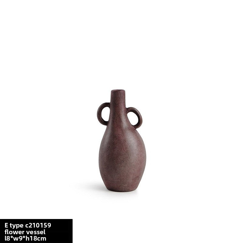 Quiet Style Ceramic Vase Ornaments Nordic Retro Art Flower Model Room Living Room Flower-arranging Soft Desktop Ornaments