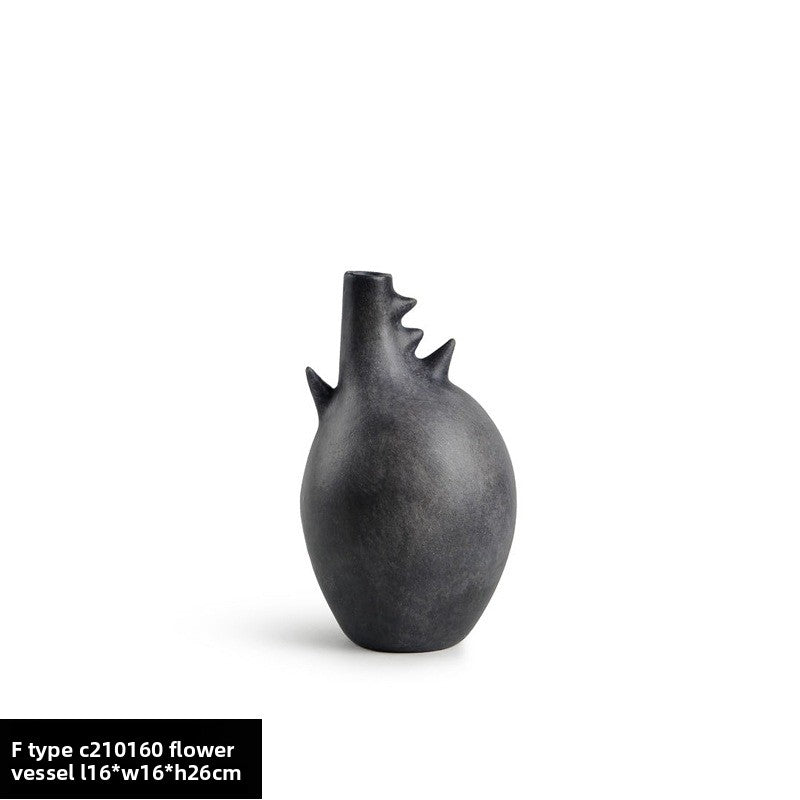 Quiet Style Ceramic Vase Ornaments Nordic Retro Art Flower Model Room Living Room Flower-arranging Soft Desktop Ornaments