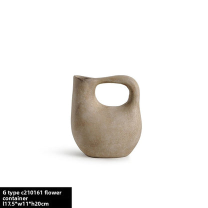 Quiet Style Ceramic Vase Ornaments Nordic Retro Art Flower Model Room Living Room Flower-arranging Soft Desktop Ornaments