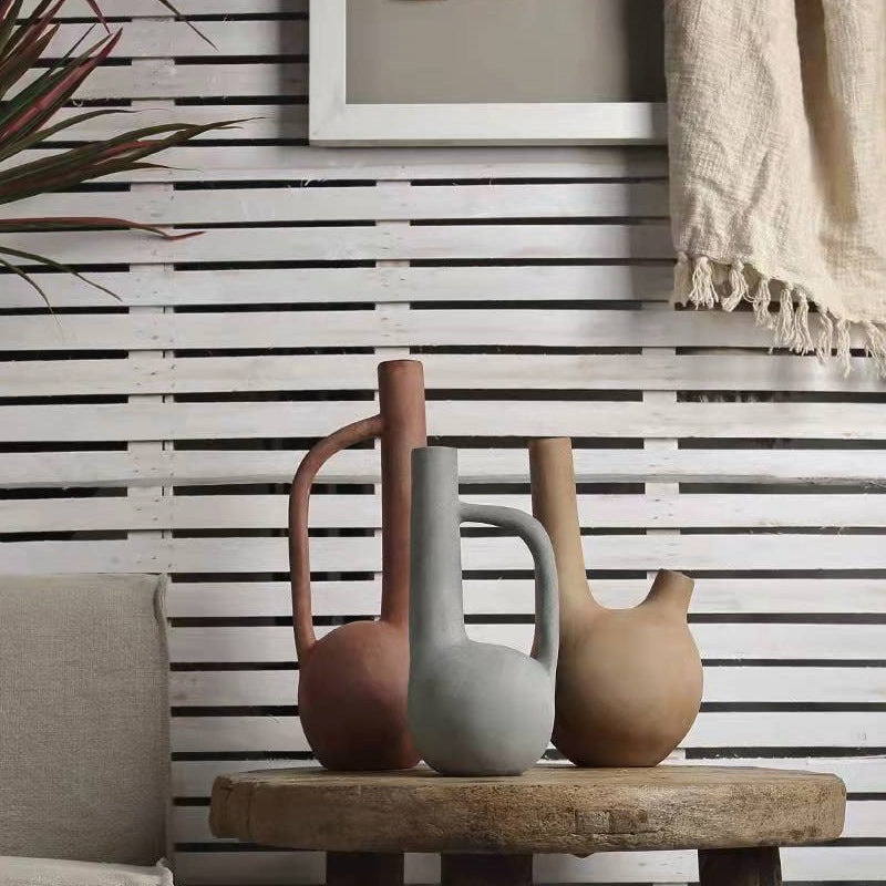 Quiet Style Ceramic Vase Ornaments Nordic Retro Art Flower Model Room Living Room Flower-arranging Soft Desktop Ornaments