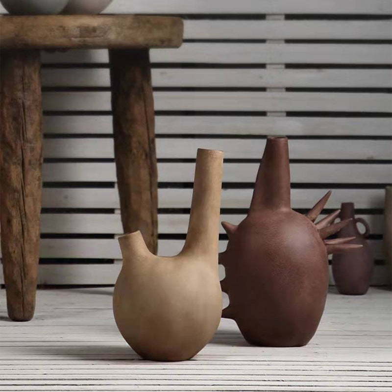 Quiet Style Ceramic Vase Ornaments Nordic Retro Art Flower Model Room Living Room Flower-arranging Soft Desktop Ornaments