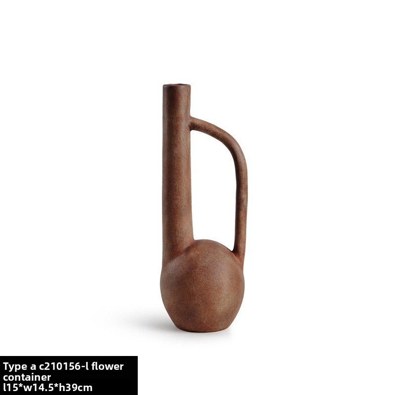 Quiet Style Ceramic Vase Ornaments Nordic Retro Art Flower Model Room Living Room Flower-arranging Soft Desktop Ornaments