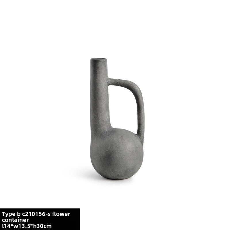 Quiet Style Ceramic Vase Ornaments Nordic Retro Art Flower Model Room Living Room Flower-arranging Soft Desktop Ornaments