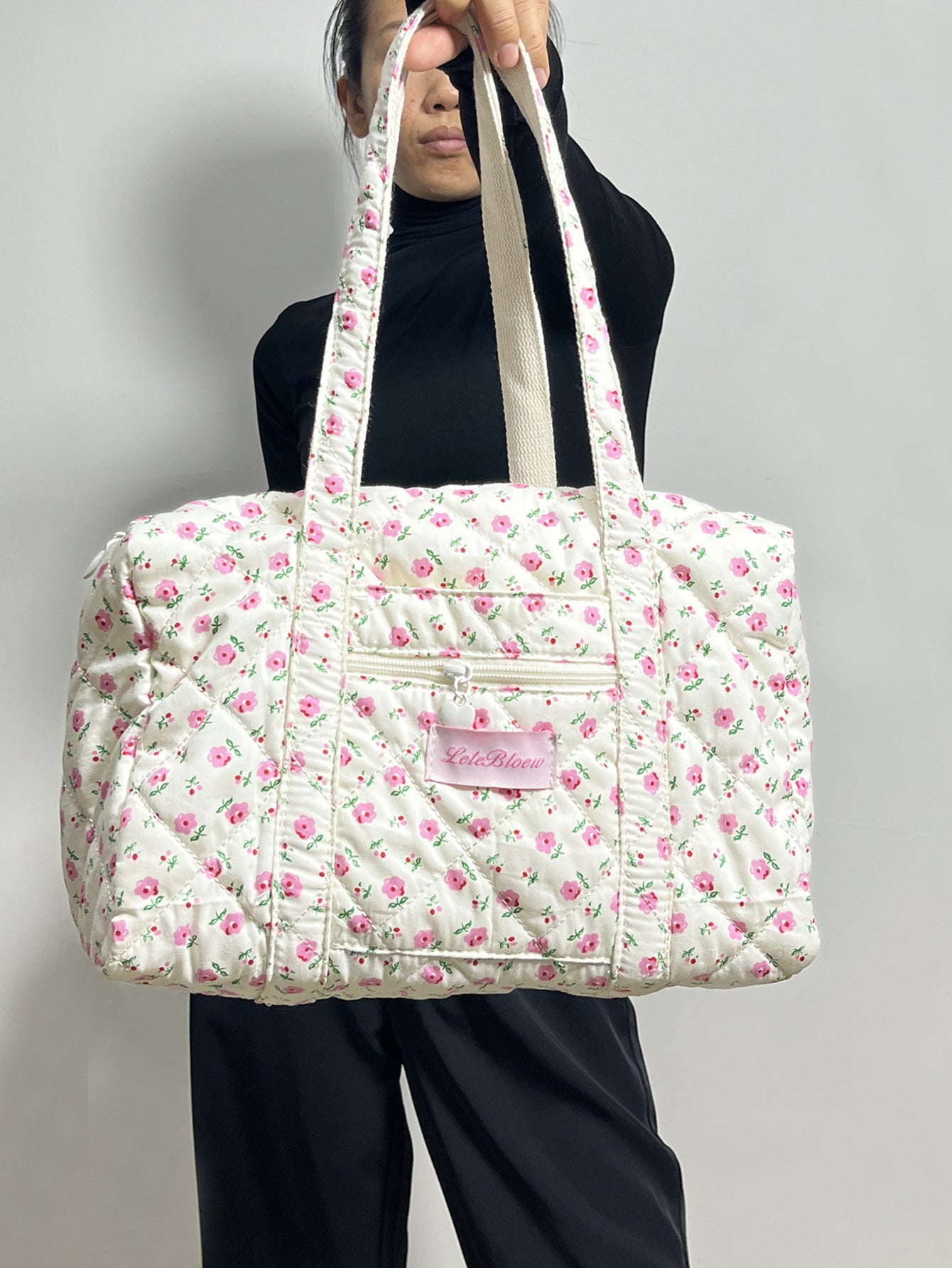 Quilted Embroidered Tote Bag