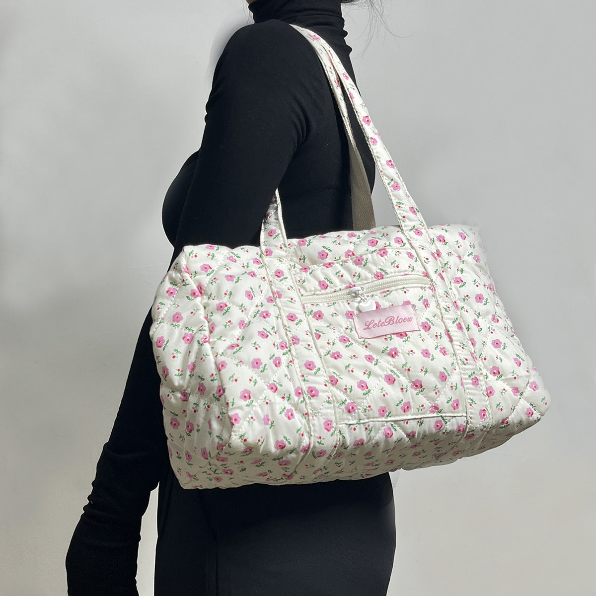 Quilted Embroidered Tote Bag