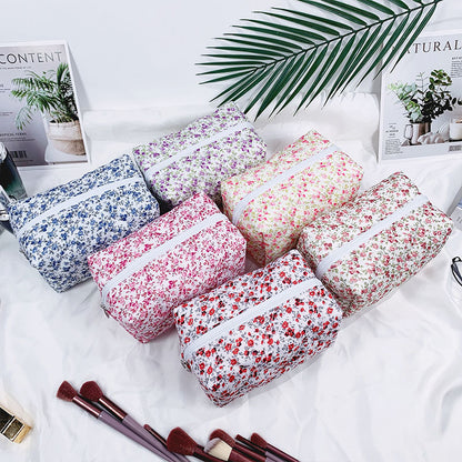 Quilted Floral Cotton Toiletry Clutch Bag