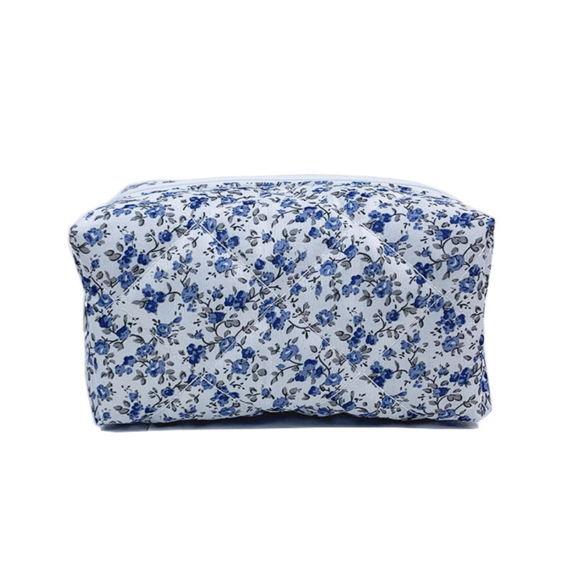 Quilted Floral Cotton Toiletry Clutch Bag