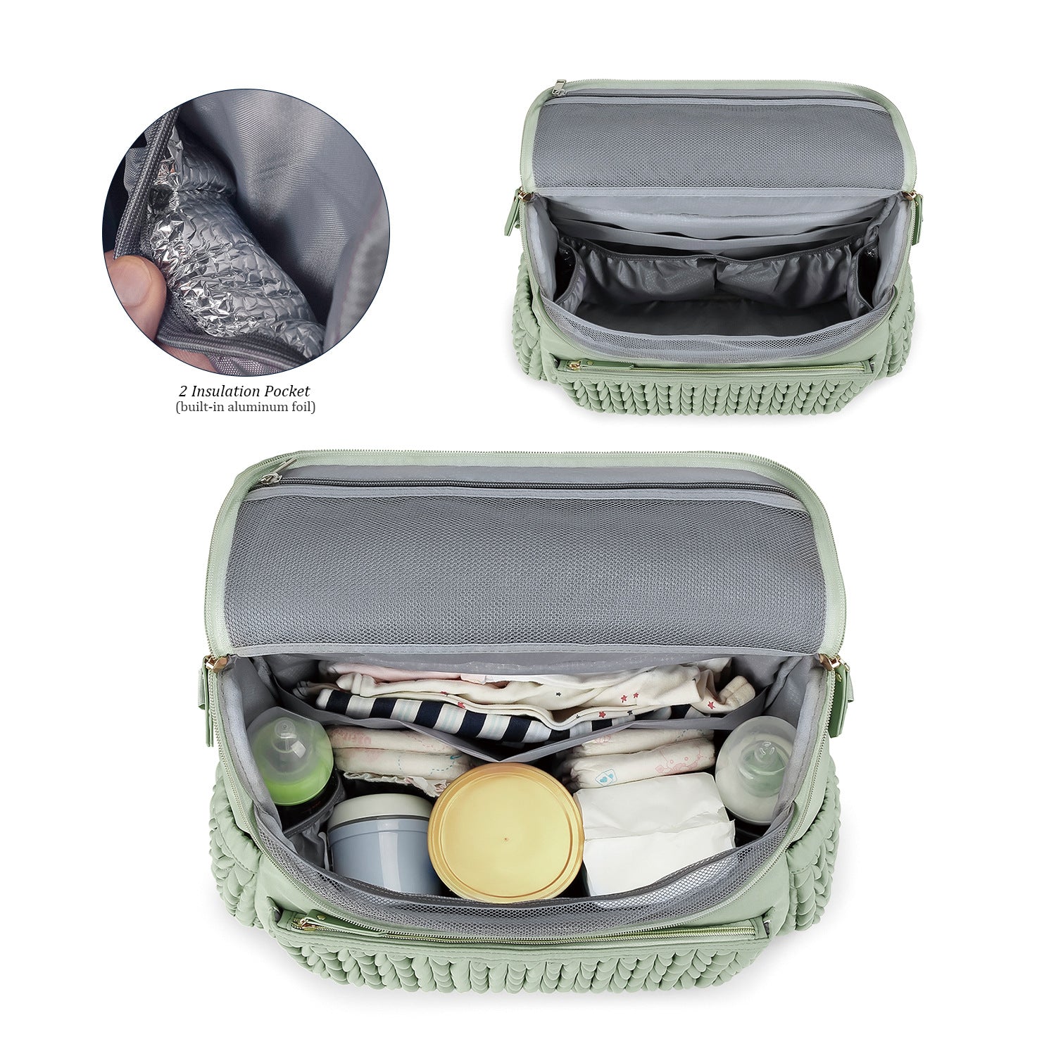 Quilted Insulated Diaper Bag with Shoulder Strap