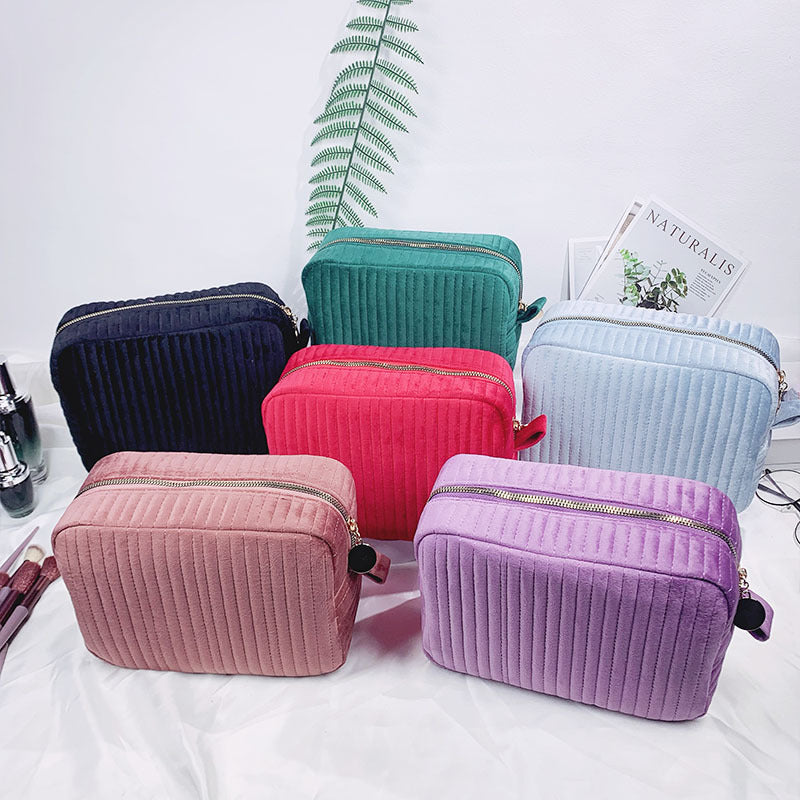 Quilted Striped Cosmetic Clutch Bag