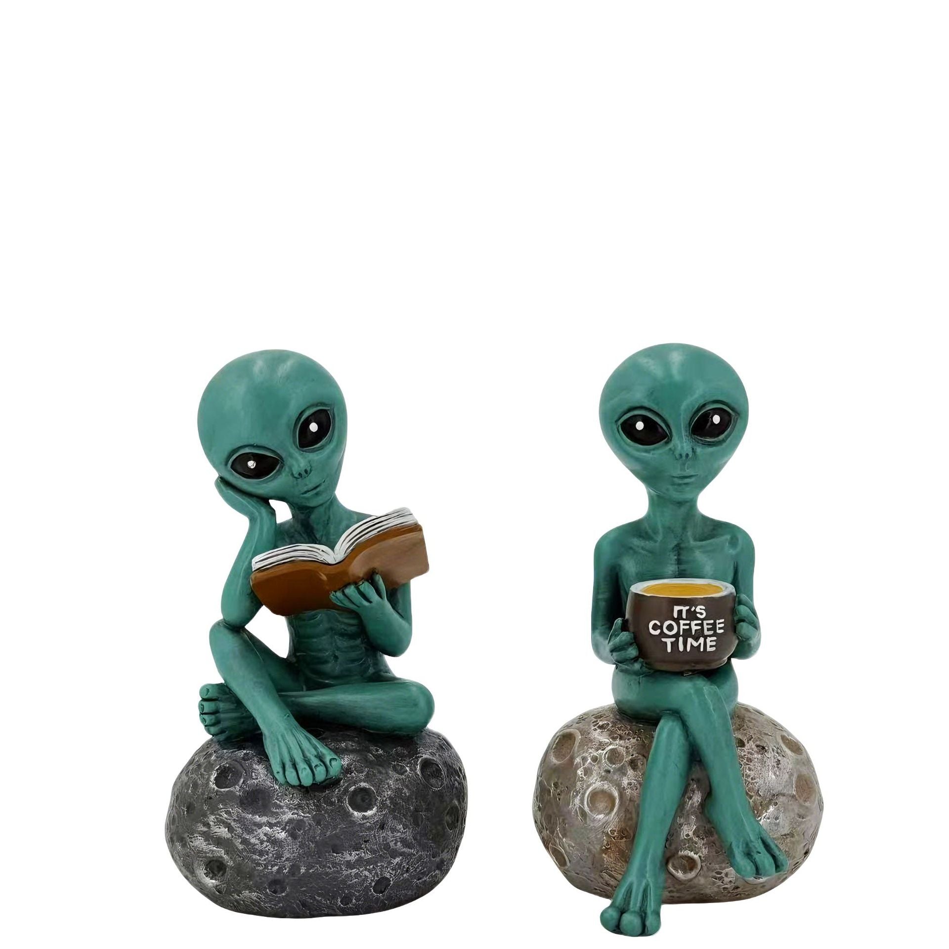 Quirky Alien Reading a Book Coffee Statue Resin Crafts Decoration