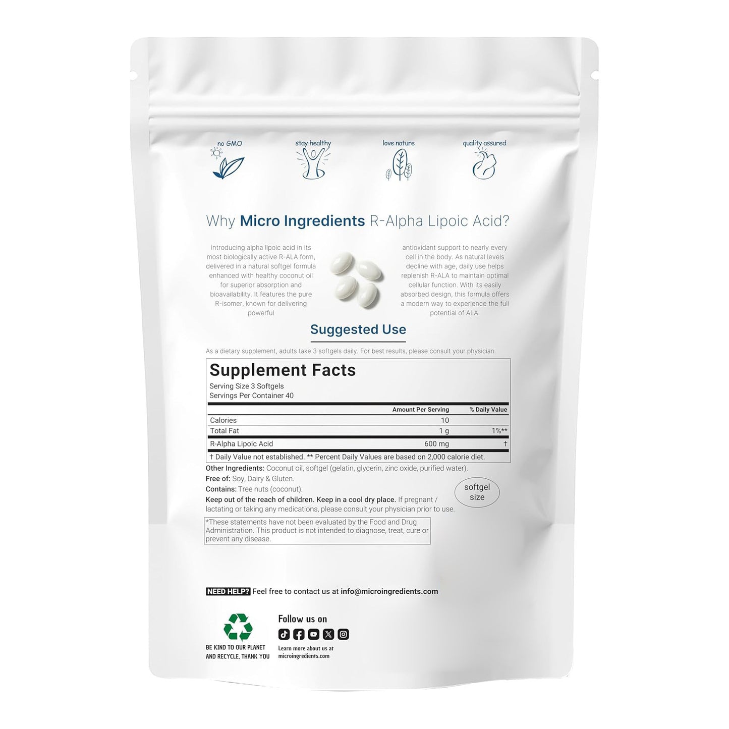R-Alpha Lipoic Acid Softgel Capsules Dietary Supplement