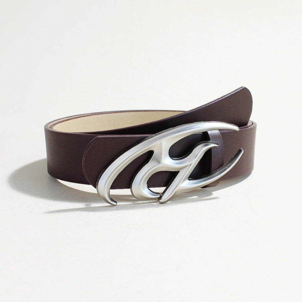 R Letter Buckle Unisex Leather Belt