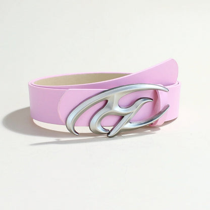 R Letter Buckle Unisex Leather Belt