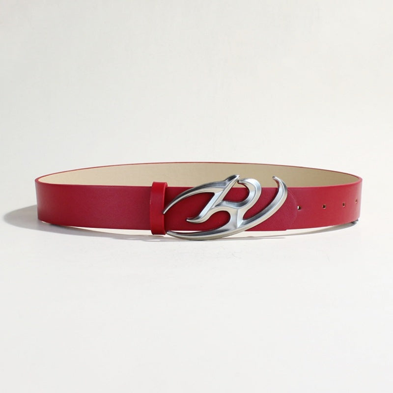 R Letter Buckle Unisex Leather Belt