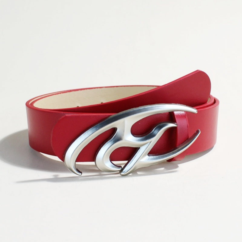 R Letter Buckle Unisex Leather Belt