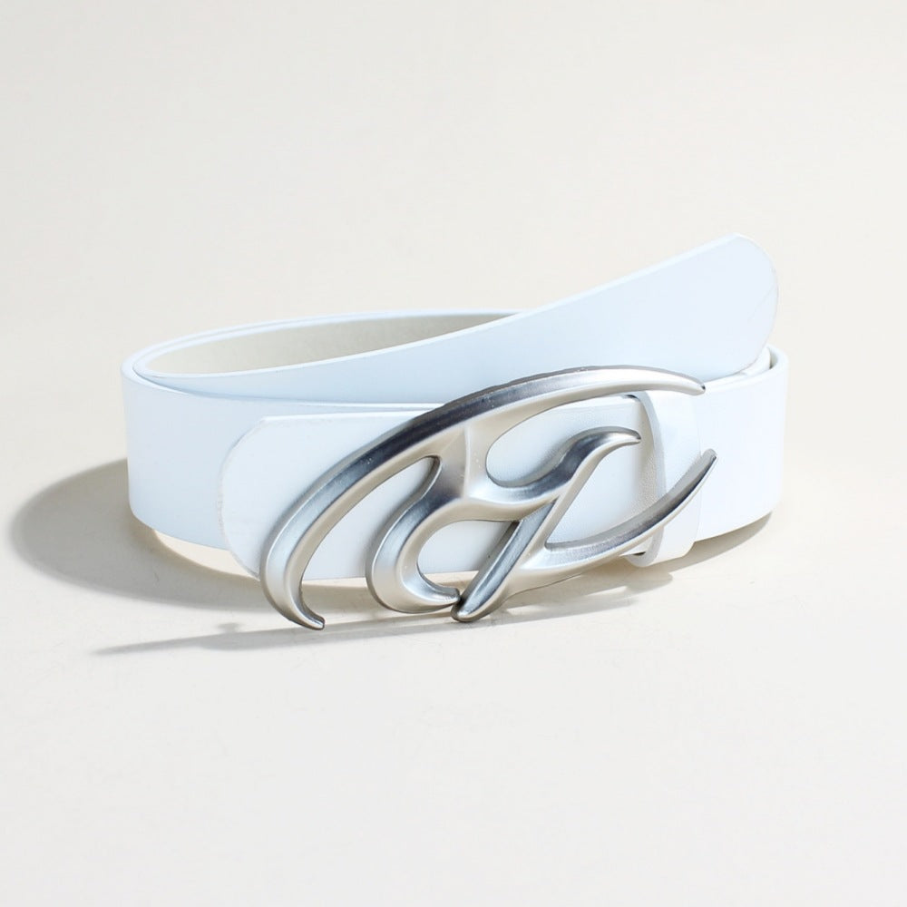 R Letter Buckle Unisex Leather Belt