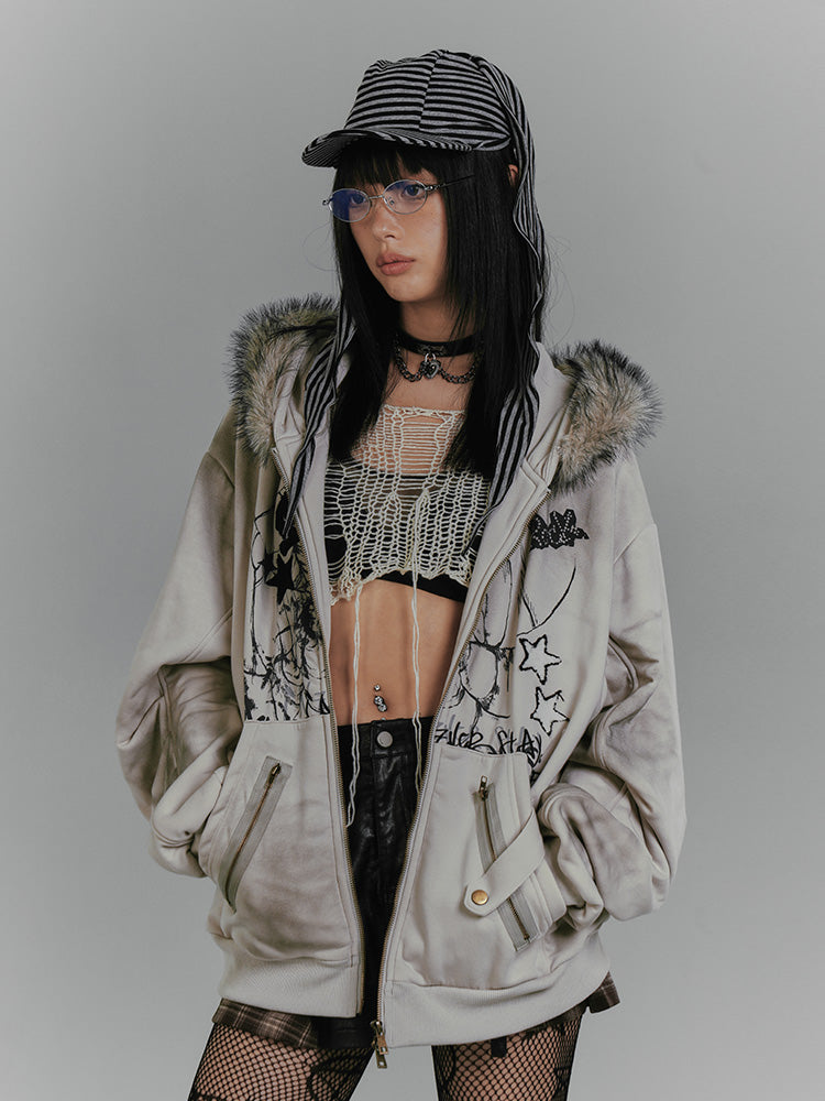 Rabbit Ear Hooded Fleece-Lined Jacket for Women