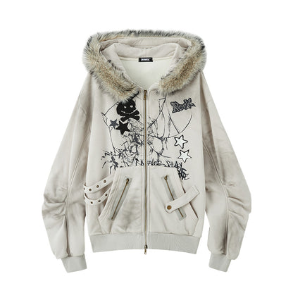 Rabbit Ear Hooded Fleece-Lined Jacket for Women