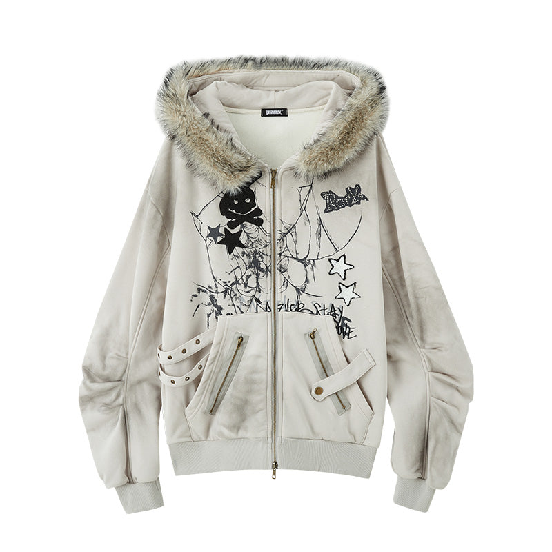 Rabbit Ear Hooded Fleece-Lined Jacket for Women