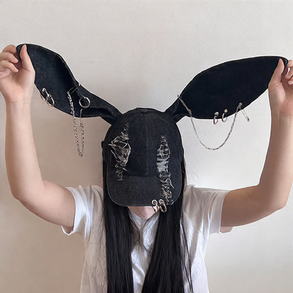 Rabbit Ears Distressed Denim Baseball Cap