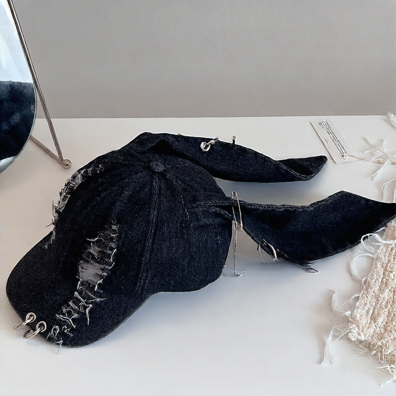 Rabbit Ears Distressed Denim Baseball Cap