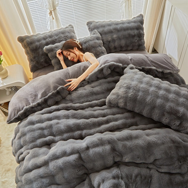Rabbit fur bedding set
