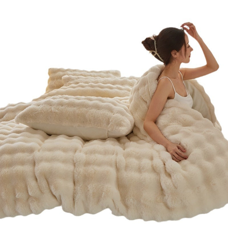 Rabbit fur bedding set