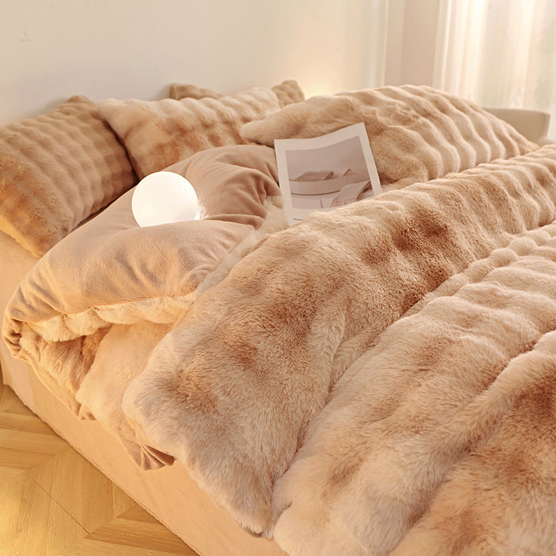 Rabbit fur bedding set